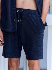 Azul marino - Patterned Towel Jersey Shorts - Imagen 1 de 9