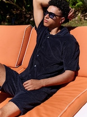 Azul marino - Patterned Towel Jersey Shorts - Imagen 2 de 9