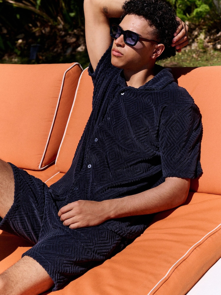 Azul marino - Patterned Towel Jersey Shorts - Imagen 2 de 9