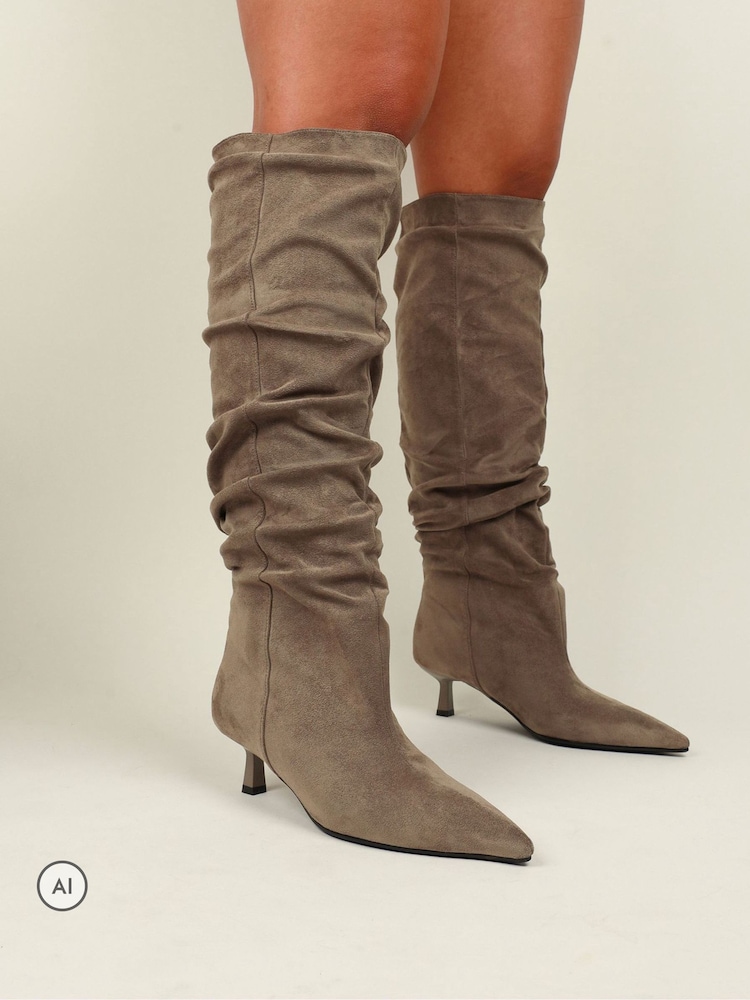 Simmi London Brundle Knähöga Ruched Kitten Heeled Stövlar - Bild 1 av 4