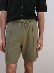 Khaki Green Pintuck Zip Pocket Jersey Shorts - Image 1 of 6