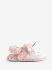 Monsoon Pink Unicorn Butterfly Faux Fur Sliders - Image 1 of 4