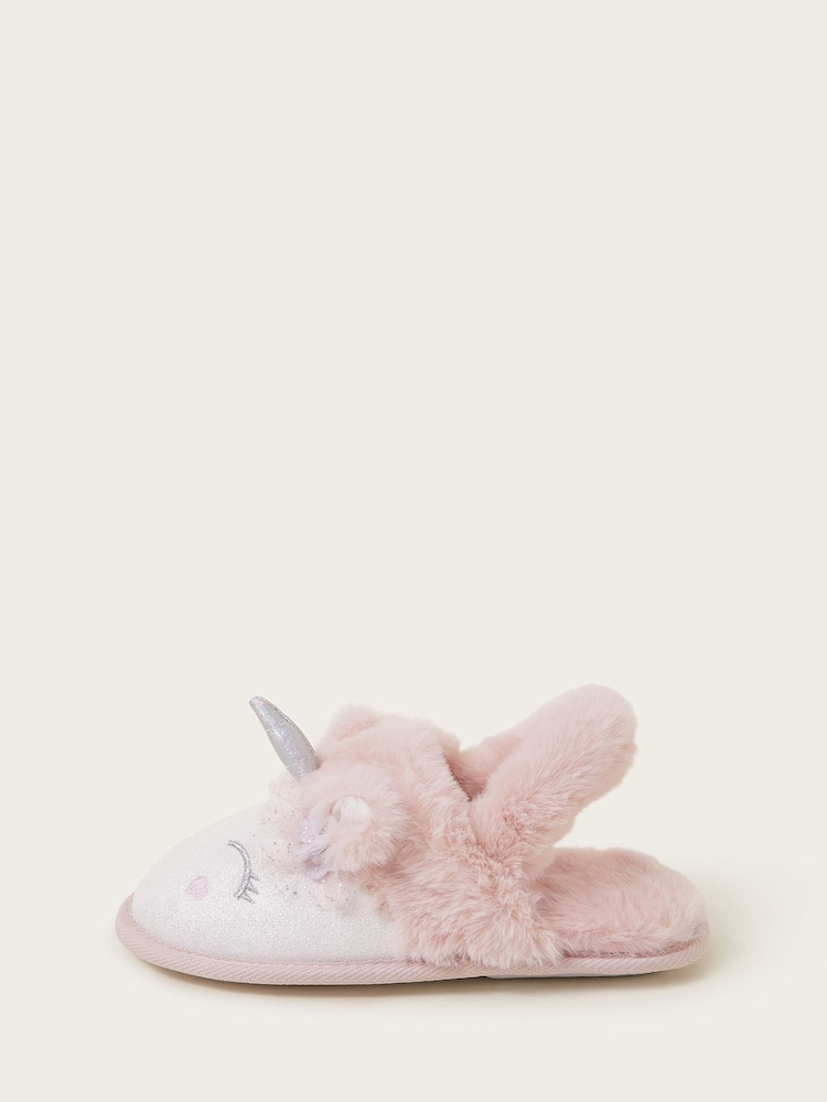 Monsoon Pink Unicorn Butterfly Faux Fur Sliders - Image 2 of 4