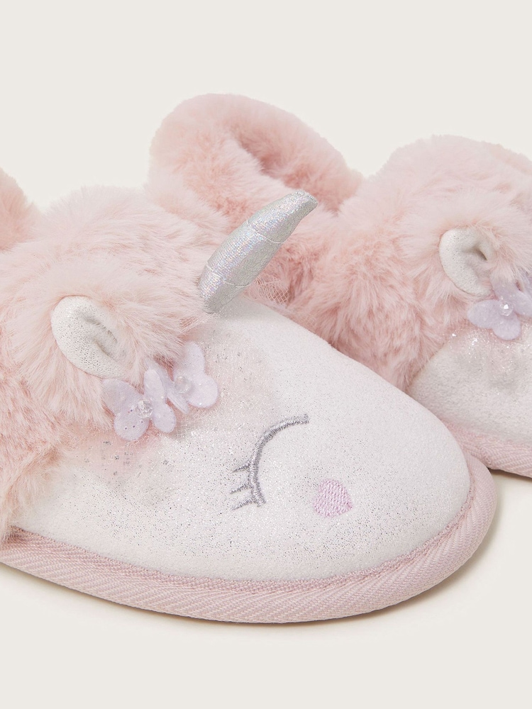 Monsoon Pink Unicorn Butterfly Faux Fur Sliders - Image 4 of 4