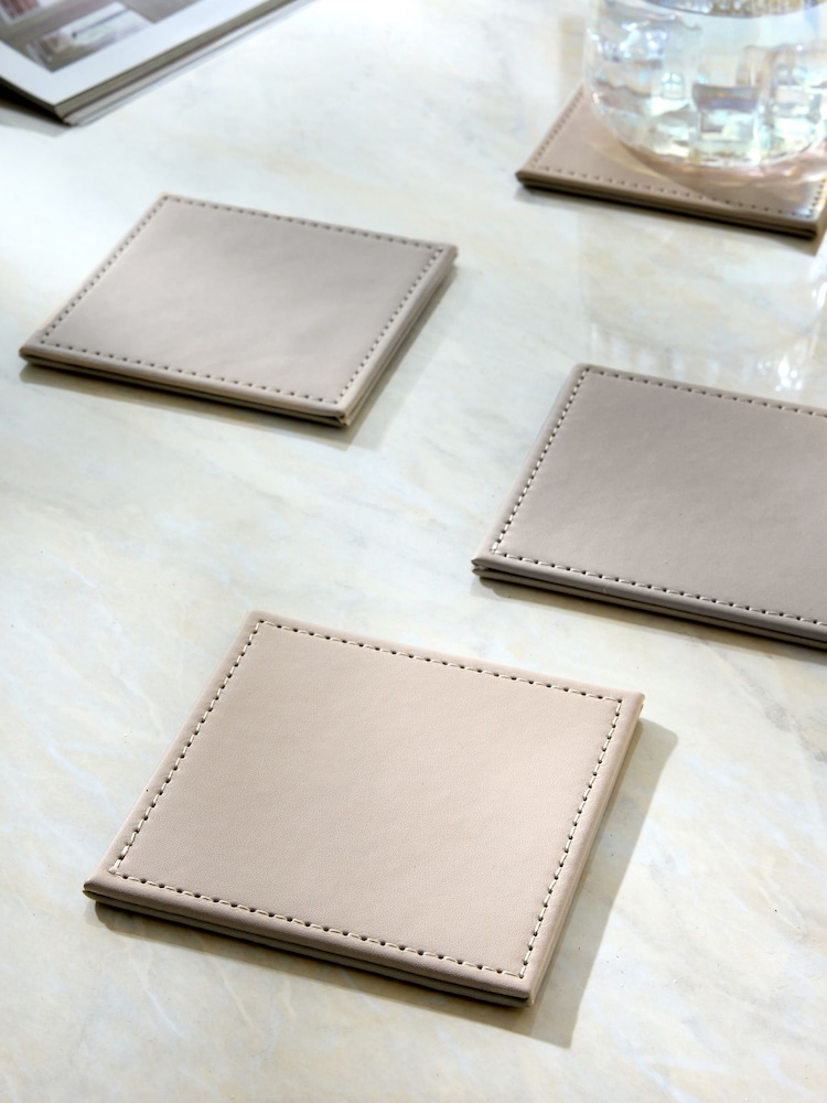Set of 4 Natural Reversible Faux Leather Coasters - Image 1 of 3