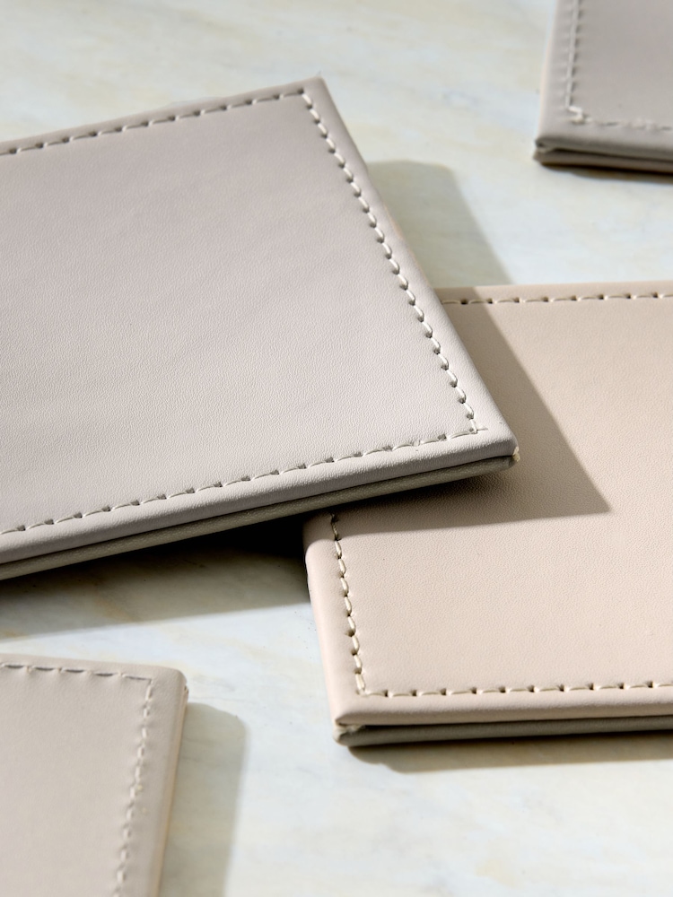 Set of 4 Natural Reversible Faux Leather Coasters - Image 2 of 3