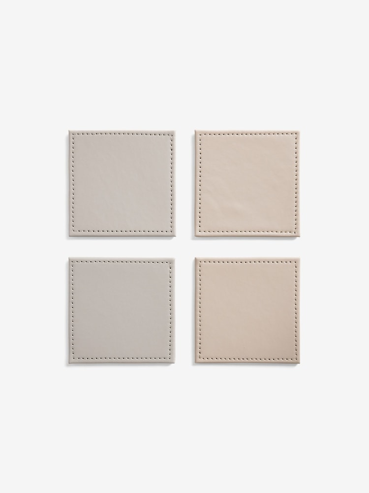 Set of 4 Natural Reversible Faux Leather Coasters - Image 3 of 3