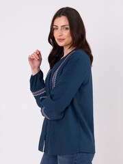 Lakeland Clothing Blue Kelcee Embroidered 100% Cotton Blouse - Image 1 of 5
