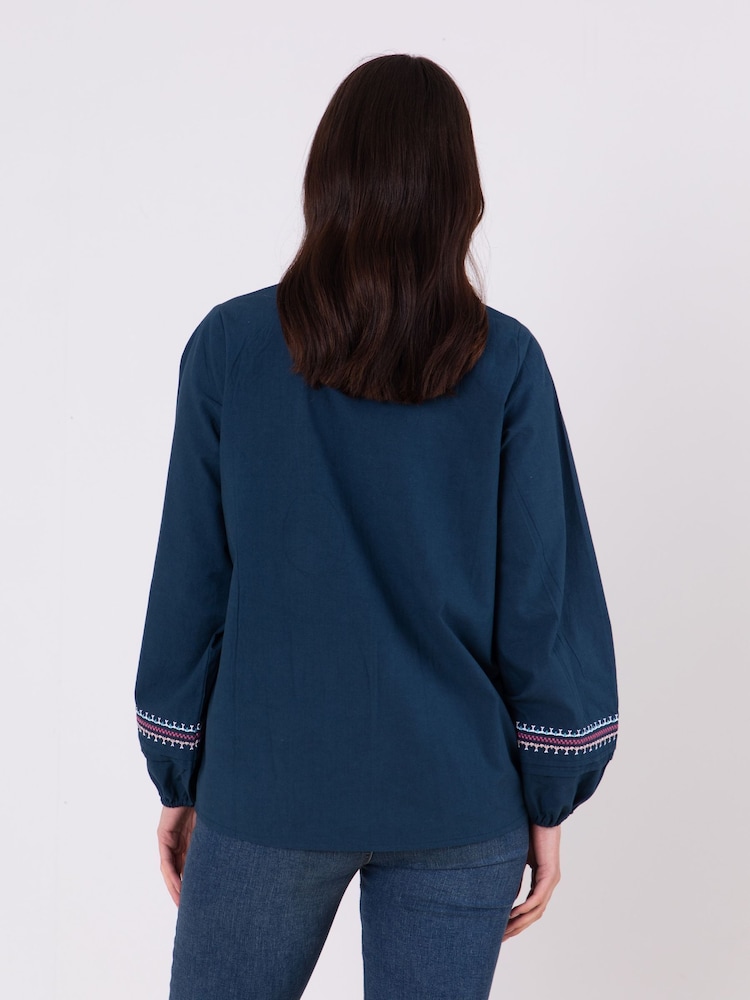 Lakeland Clothing Blue Kelcee Embroidered 100% Cotton Blouse - Image 2 of 5