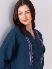 Lakeland Clothing Blue Kelcee Embroidered 100% Cotton Blouse - Image 3 of 5