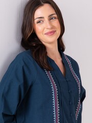 Lakeland Clothing Blue Kelcee Embroidered 100% Cotton Blouse - Image 4 of 5