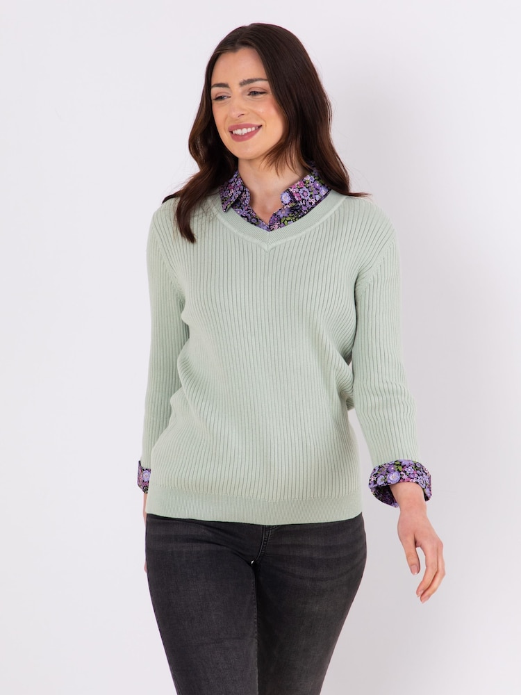 Lakeland Clothing Green Thea 2 in 1 Shirt 100% Cotton Jumper - Image 1 of 5
