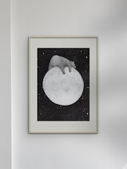 Black/White Bear On The Moon Framed Wall Art - Image 1 of 2