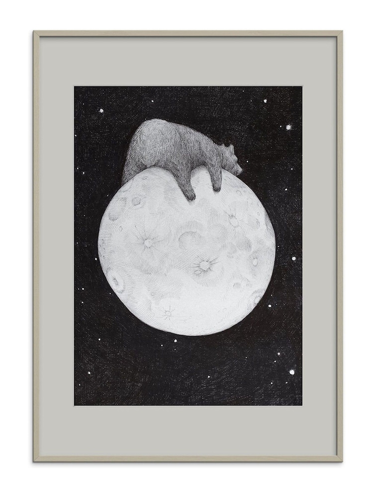 Black/White Bear On The Moon Framed Wall Art - Image 2 of 2