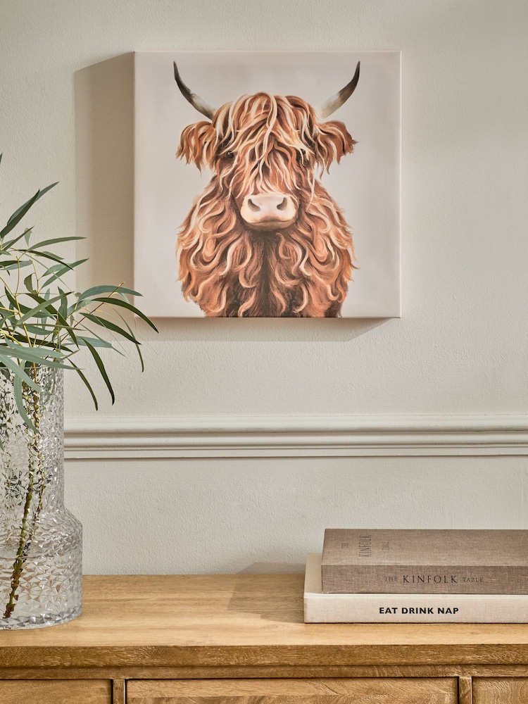 Natural Hamish The Highland Cow Canvas Wall Art - Image 1 of 6