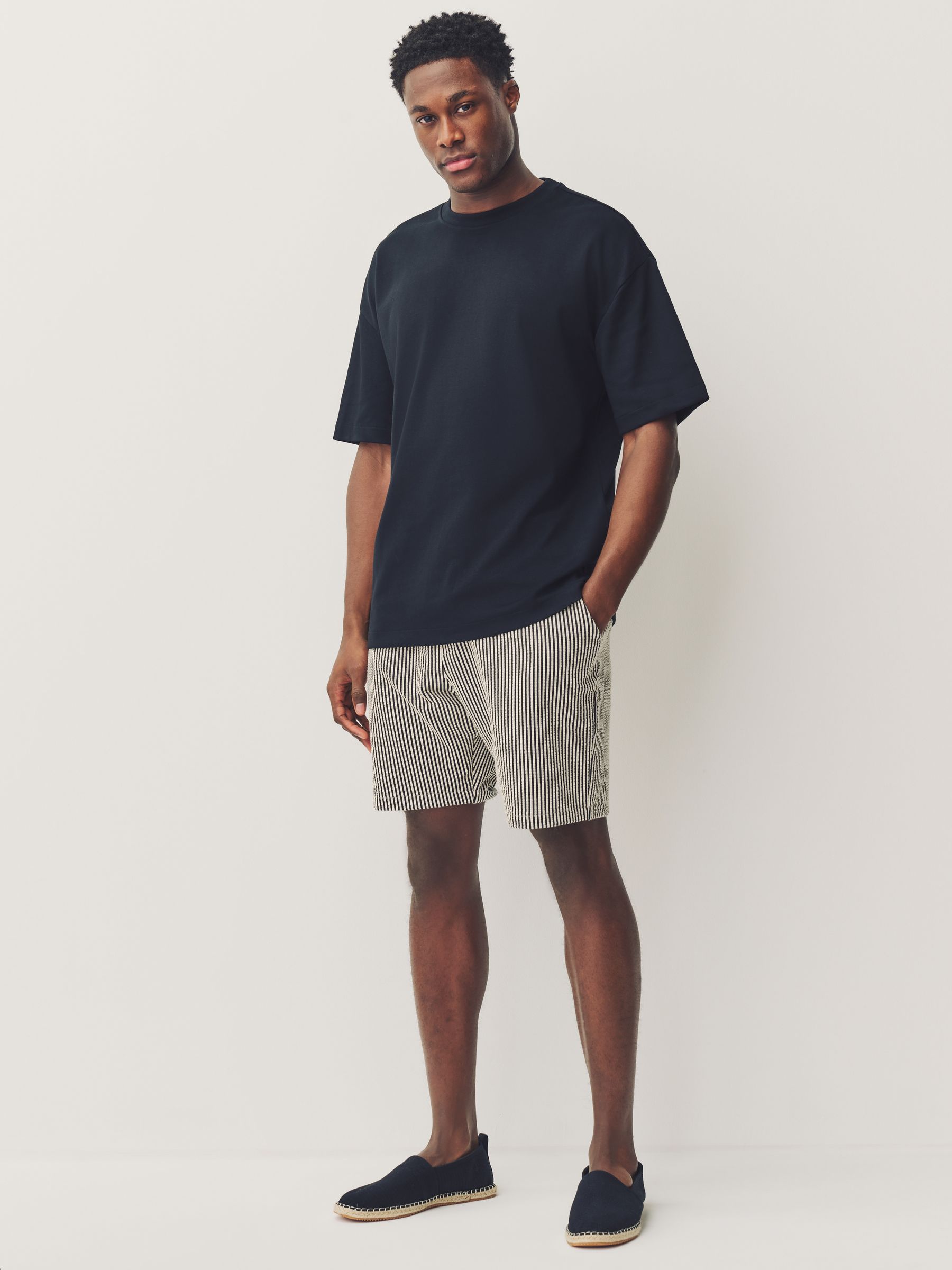 Buy Black & White Jersey Seersucker Shorts from Next Singapore