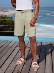 Sage Green Marl Textured Jersey Shorts - Image 1 of 9