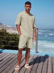 Sage Green Marl Textured Jersey Shorts - Image 2 of 9