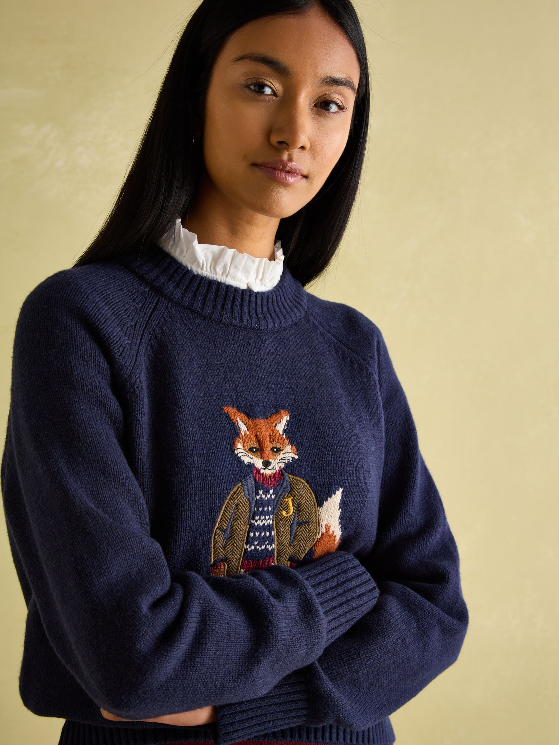 Joules Jonty Navy Intarsia Fox Knit Jumper