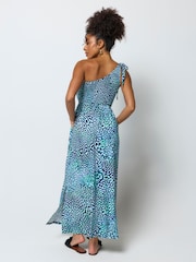 SCAMP & DUDE Blue Leopard Ray Jersey One Shoulder Maxi Dress - Image 2 of 4