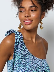 SCAMP & DUDE Blue Leopard Ray Jersey One Shoulder Maxi Dress - Image 4 of 4