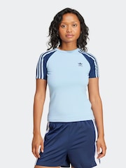 adidas originals Blue 3 Stripe Slim T-Shirt - Image 1 of 6