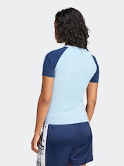 adidas originals Blue 3 Stripe Slim T-Shirt - Image 2 of 6
