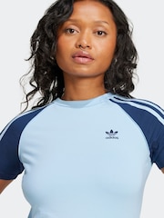 adidas originals Blue 3 Stripe Slim T-Shirt - Image 4 of 6