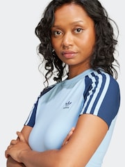 adidas originals Blue 3 Stripe Slim T-Shirt - Image 5 of 6