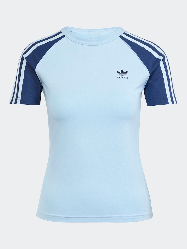 adidas originals Blue 3 Stripe Slim T-Shirt - Image 6 of 6
