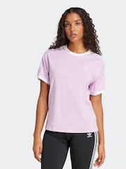 adidas originals Lilac Purple 3 Stripe T-Shirt - Image 1 of 6