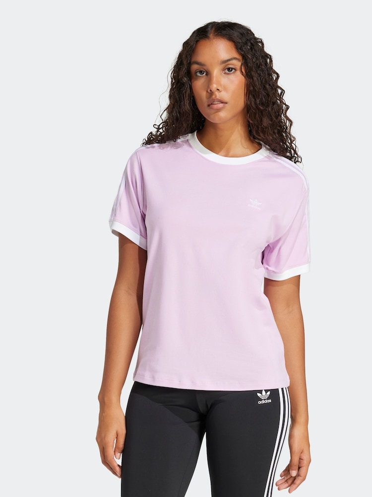 adidas originals Lilac Purple 3 Stripe T-Shirt - Image 1 of 6 adidas originals Lilac Purple 3 Stripe T-Shirt - Image 1 of 6