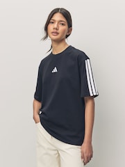 adidas Black/White Boyfriend 3-Stripes 100% Cotton T-Shirt - Image 1 of 5