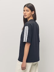 adidas Black/White Boyfriend 3-Stripes 100% Cotton T-Shirt - Image 2 of 5