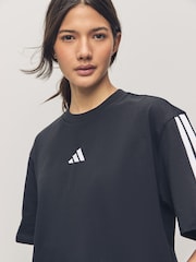 adidas Black/White Boyfriend 3-Stripes 100% Cotton T-Shirt - Image 3 of 5