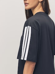 adidas Black/White Boyfriend 3-Stripes 100% Cotton T-Shirt - Image 4 of 5