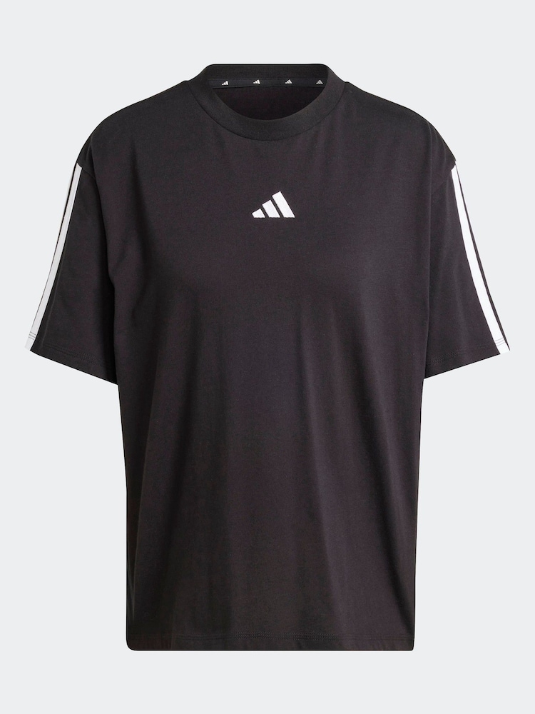 adidas Black/White Boyfriend 3-Stripes 100% Cotton T-Shirt - Image 5 of 5