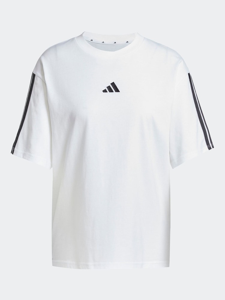 adidas White/Black Boyfriend 3-Stripes T-Shirt - Image 5 of 5
