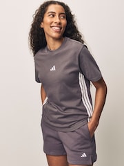 adidas Grey/White 3 Stripe T-Shirt - Image 1 of 6