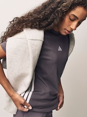 adidas Grey/White 3 Stripe T-Shirt - Image 4 of 6