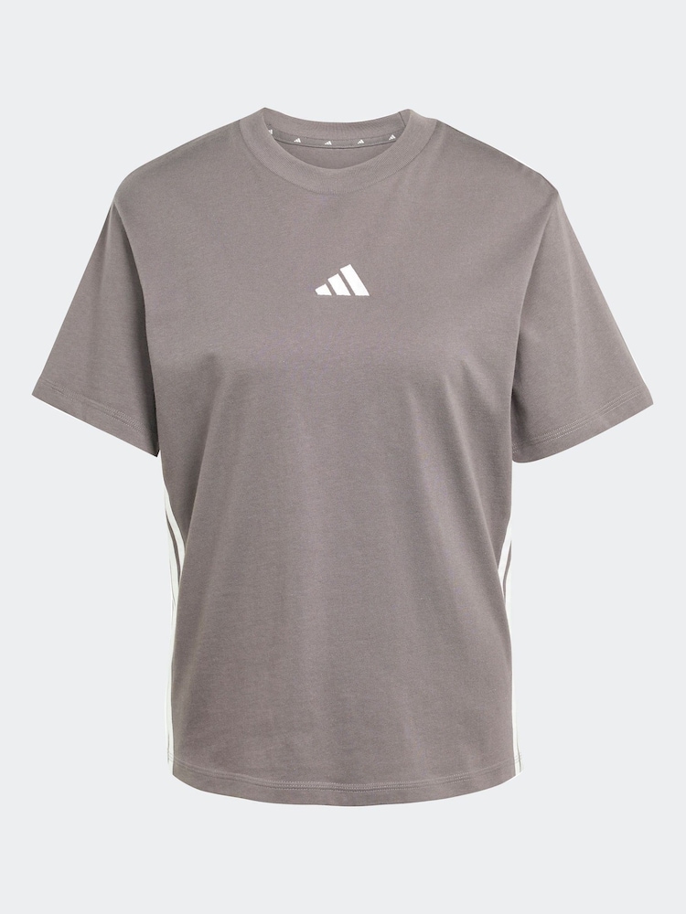 adidas Grey/White 3 Stripe T-Shirt - Image 6 of 6 adidas Grey/White 3 Stripe T-Shirt - Image 6 of 6