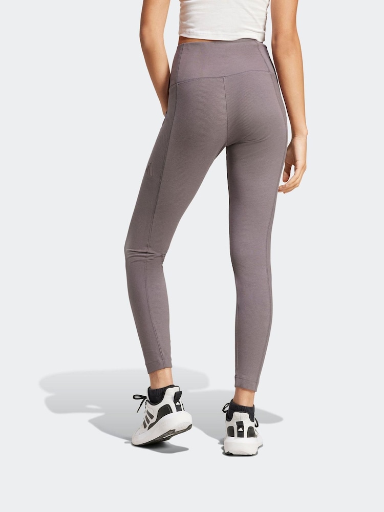 adidas Grey ALL SZN Rib High-Waist 7/8 Leggings - Image 2 of 6