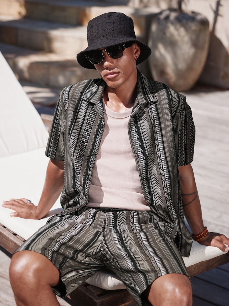 Black/Brown Jersey Textured Pattern Shorts - Image 3 of 10