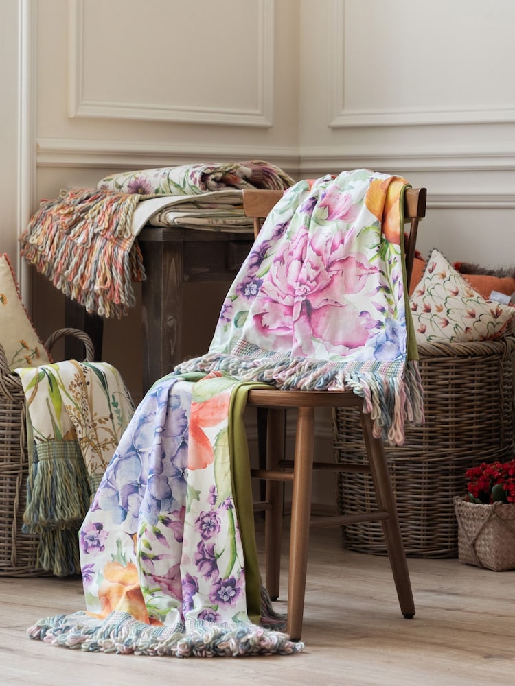 Voyage Maison Sage Elai Floral Ruche Fringed Cushion - Image 1 of 6