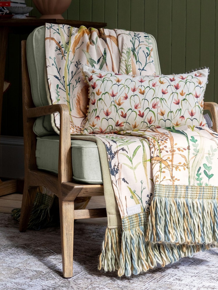 Voyage Maison Stone Elai Floral Ruche Fringed Cushion - Image 1 of 6