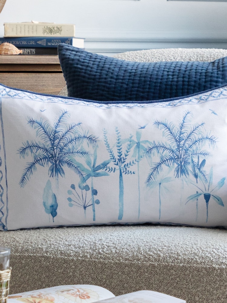 Voyage Maison Cobalt Chora Printed Piped 100% Cotton Cushion - Image 1 of 6