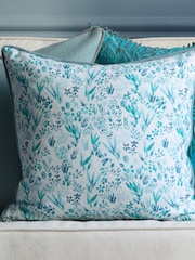 Voyage Maison Teal Saana Floral Piped 100% Cotton Cushion - Image 1 of 5