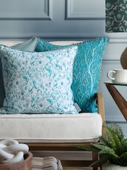 Voyage Maison Teal Saana Floral Piped 100% Cotton Cushion - Image 2 of 5
