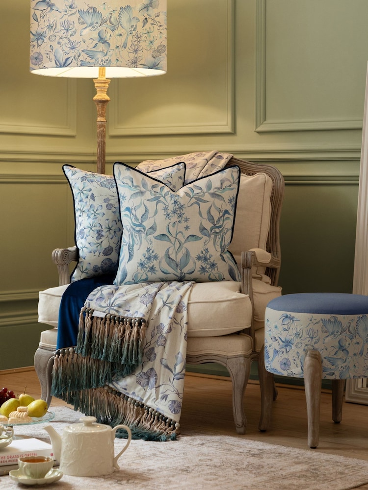 Voyage Maison Blue Hettie Printed Piped Cushion - Image 1 of 5