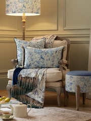 Voyage Maison Blue Floella Printed Ruched Fringe Cushion - Image 1 of 4